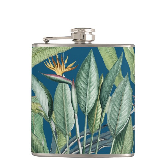 Green Tropical Jungle Banana Tree Strelitzia Hip Flask (Front)