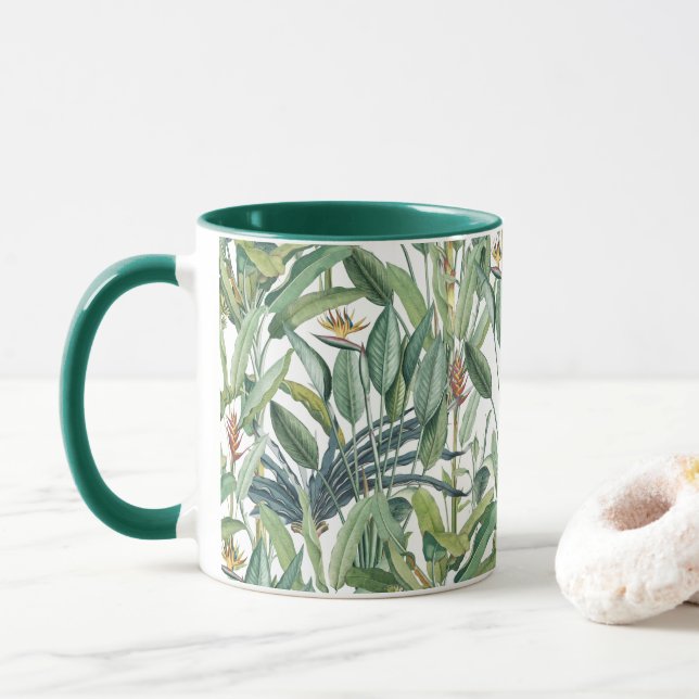 Green Tropical Jungle Banana Tree Strelitzia Mug (With Donut)