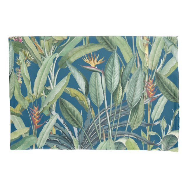 Green Tropical Jungle Banana Tree Strelitzia Pillowcase (Front)
