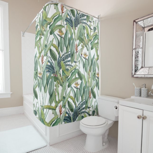 Green Tropical Jungle Banana Tree Strelitzia Shower Curtain (In Situ)