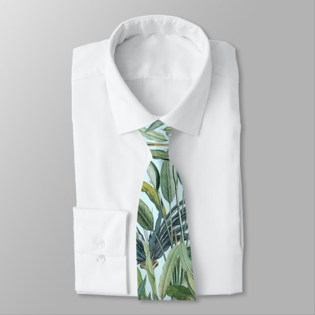 Green Tropical Jungle Banana Tree Strelitzia Tie (Tied)