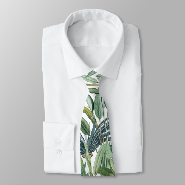 Green Tropical Jungle Banana Tree Strelitzia Tie (Tied)