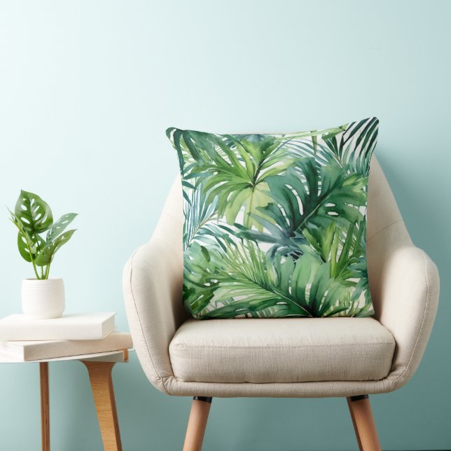 Green Tropical Jungle Palm Leaves Cushion (Chair)