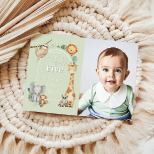 Green Tropical Jungle Safari Animals birthday Invitation