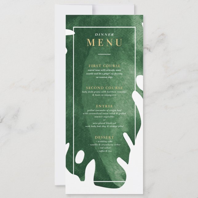 Green Tropical leaf dinner menu Invitation (Back)