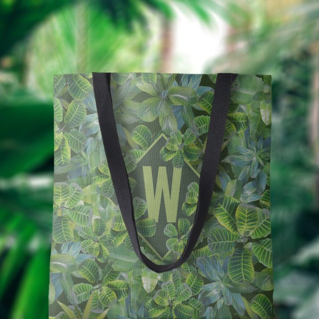 Green Tropical Leaf Pattern Monogrammed Tote Bag (It's got enough greenery to make a sloth jealous, plus a nifty spot for you to add your initial)