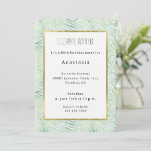 Green Tropical Leaves Aloha Birthday Invitation