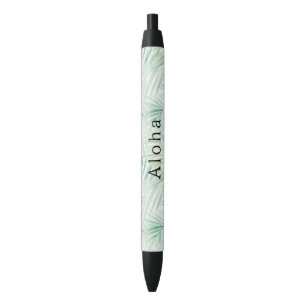 Green Tropical Leaves Aloha  Black Ink Pen