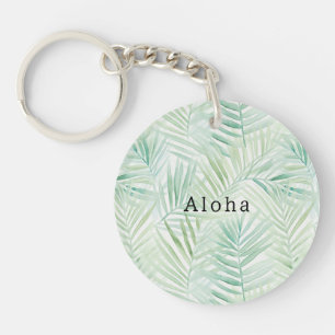 Green Tropical Leaves Aloha Key Ring