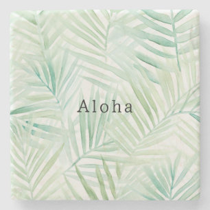 Green Tropical Leaves Aloha Stone Coaster