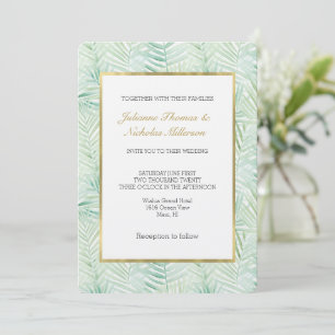 Green Tropical Leaves Aloha Wedding Invitation