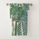 Green tropical leaves bath towel set<br><div class="desc">Hand-drawn vintage green tropical leaves</div>