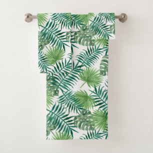 Green Tropical Leaves Bathroom Towel Set