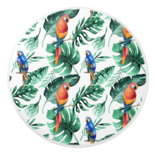 Green Tropical Leaves & Birds Summer Island Ceramic Knob