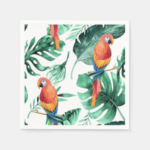 Green Tropical Leaves & Birds Summer Party Napkin