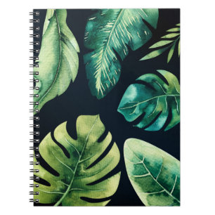 Green Tropical Leaves Black Elegant Chic Summer Notebook