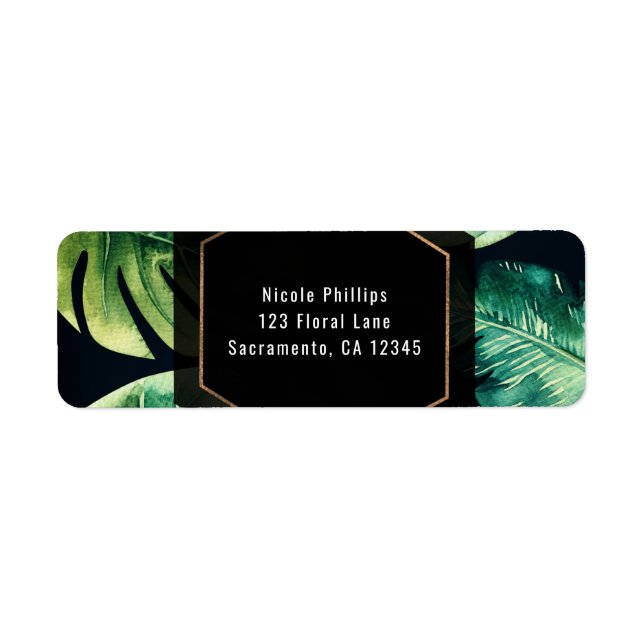 Green Tropical Leaves Black Elegant Invitation (Front)