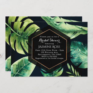 Green Tropical Leaves & Black Elegant Invitations