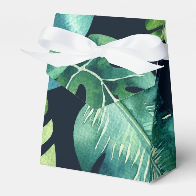 Green Tropical Leaves Black Elegant Wedding Favour Box (Front Side)