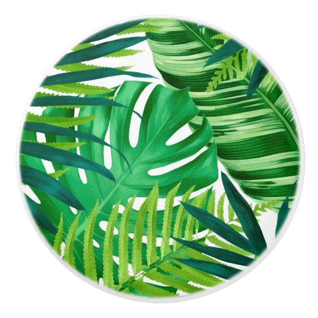 Green Tropical Leaves Ceramic Knob (Front)
