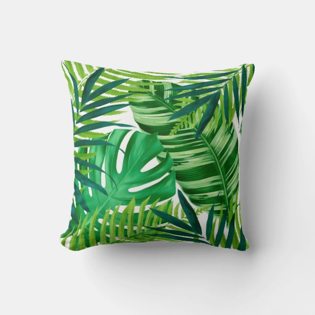 Green Tropical Leaves Cushion (Front)