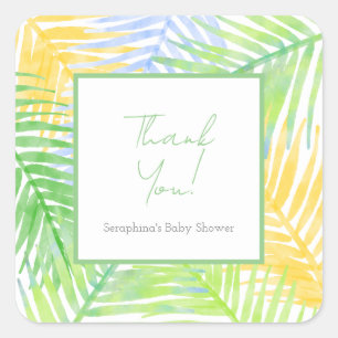 Green Tropical Leaves Hawaiian Baby Shower Square Sticker