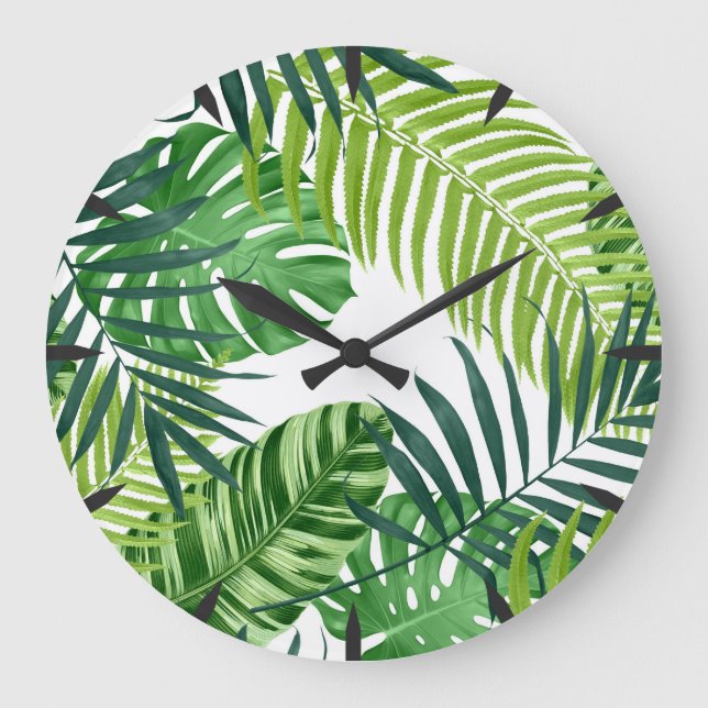 Green Tropical Leaves Large Clock (Front)