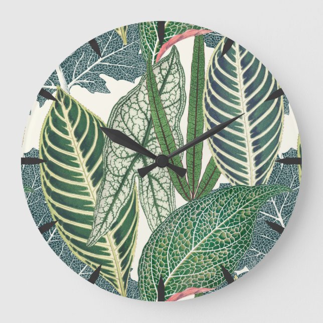 Green Tropical Leaves Large Clock (Front)