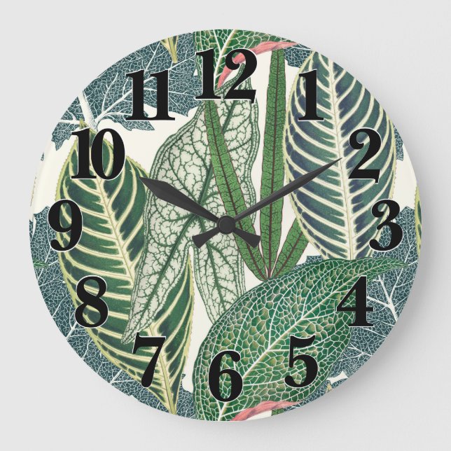 Green Tropical Leaves Large Clock (Front)
