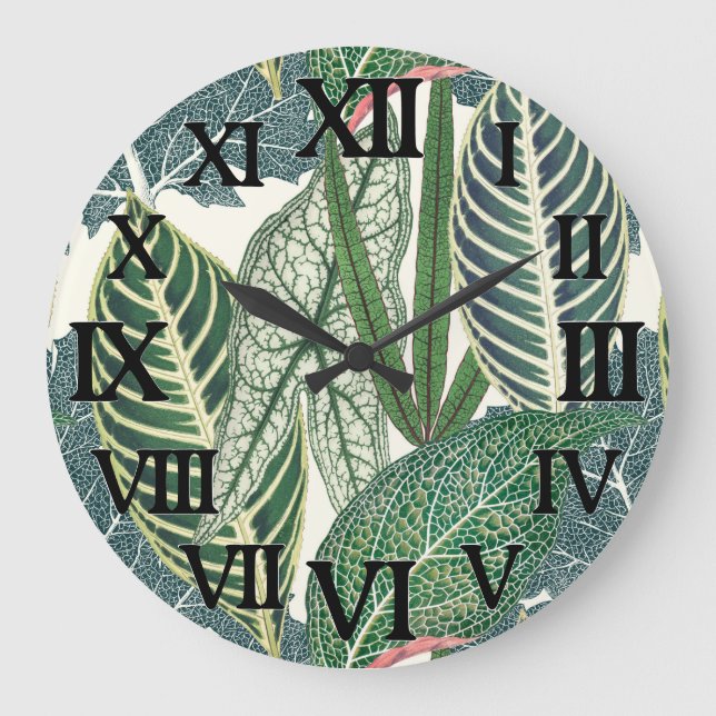 Green Tropical Leaves Large Clock (Front)