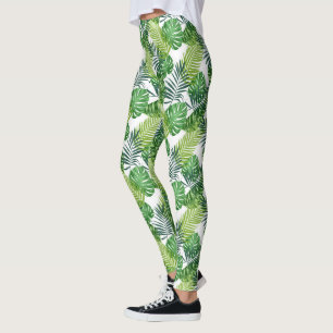 Green tropical leaves leggings