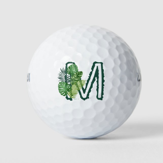 Green Tropical Leaves Monogram M Golf Balls (Front)