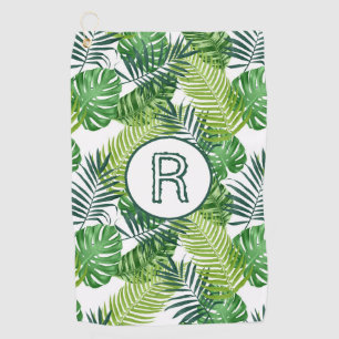 Green Tropical Leaves Monogram R Golf Towel