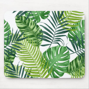 Green tropical leaves mouse mat