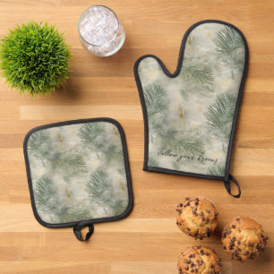 Green Tropical Leaves Oven Mitt & Pot Holder Set