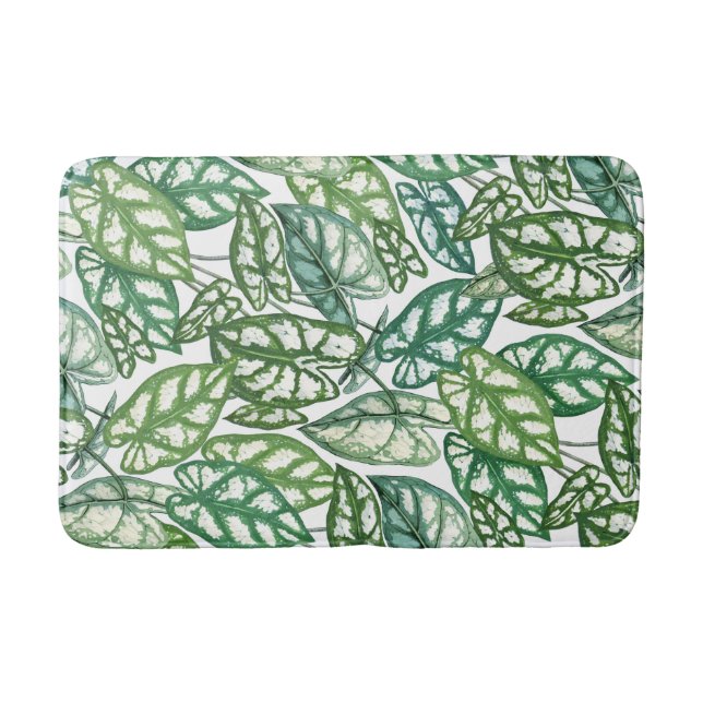 Green Tropical Leaves Pattern Bath Mat (Front)
