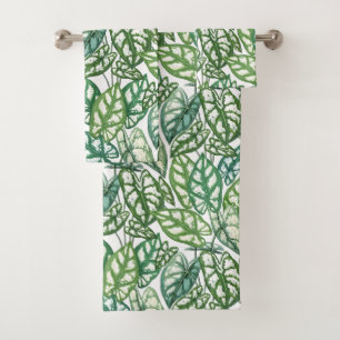 Green Tropical Leaves Pattern Bath Towel Set