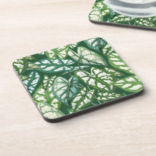 Green Tropical Leaves Pattern Coaster