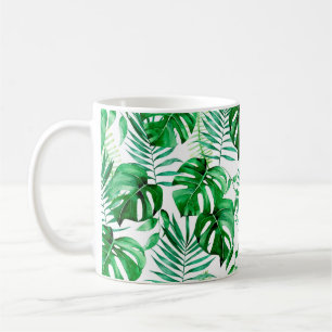 Green tropical leaves pattern coffee mug