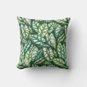 Green Tropical Leaves Pattern Cushion