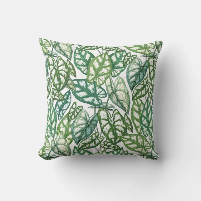 Green Tropical Leaves Pattern Cushion (Front)