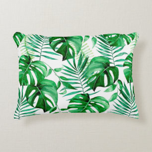 Green tropical leaves pattern decorative cushion