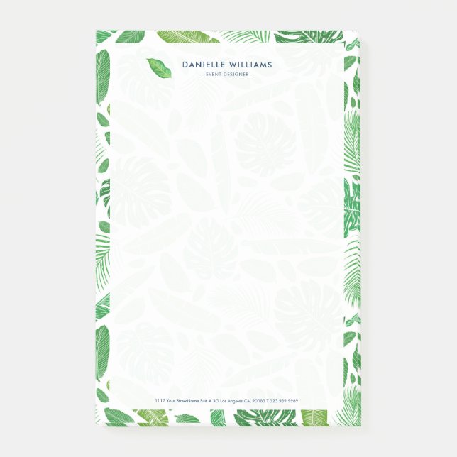 Green tropical leaves pattern post-it notes (Front)
