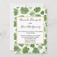 Green Tropical Leaves Pattern Stylish Wedding