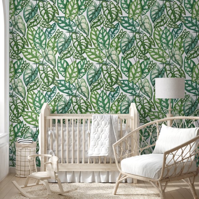 Green Tropical Leaves Pattern Wallpaper (Kids)