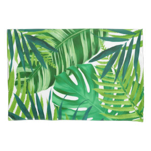 Green tropical leaves pillowcase