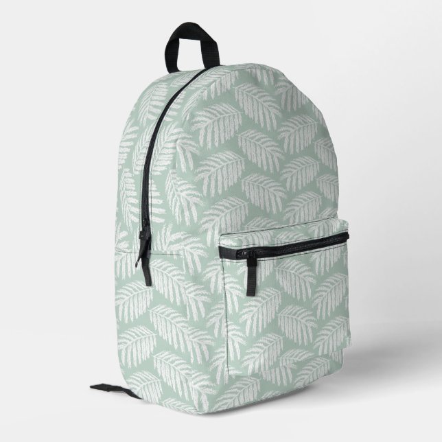 Green Tropical Leaves Printed Backpack (Back Corner Left)