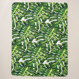 Green Tropical Leaves Sherpa Blanket