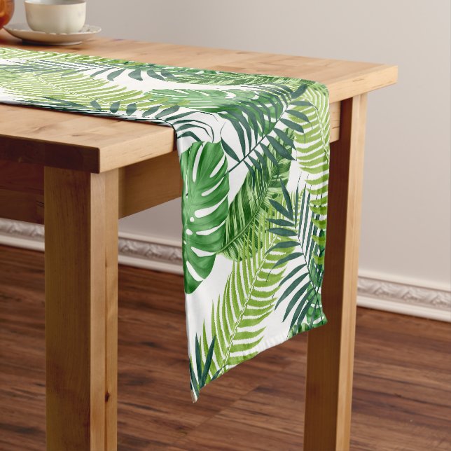 Green tropical leaves short table runner (In Situ)