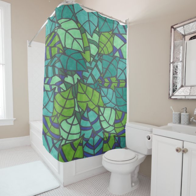 Green Tropical Leaves  Shower Curtain (In Situ)